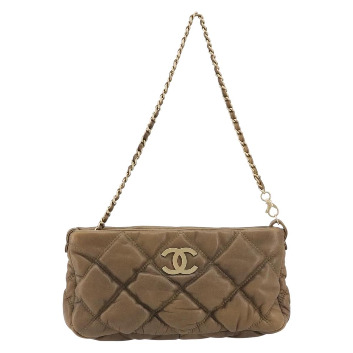 CHANEL Bubble Quilt Chain Shoulder Bag Lamb Skin Brown Gold CC Auth 190462SAV