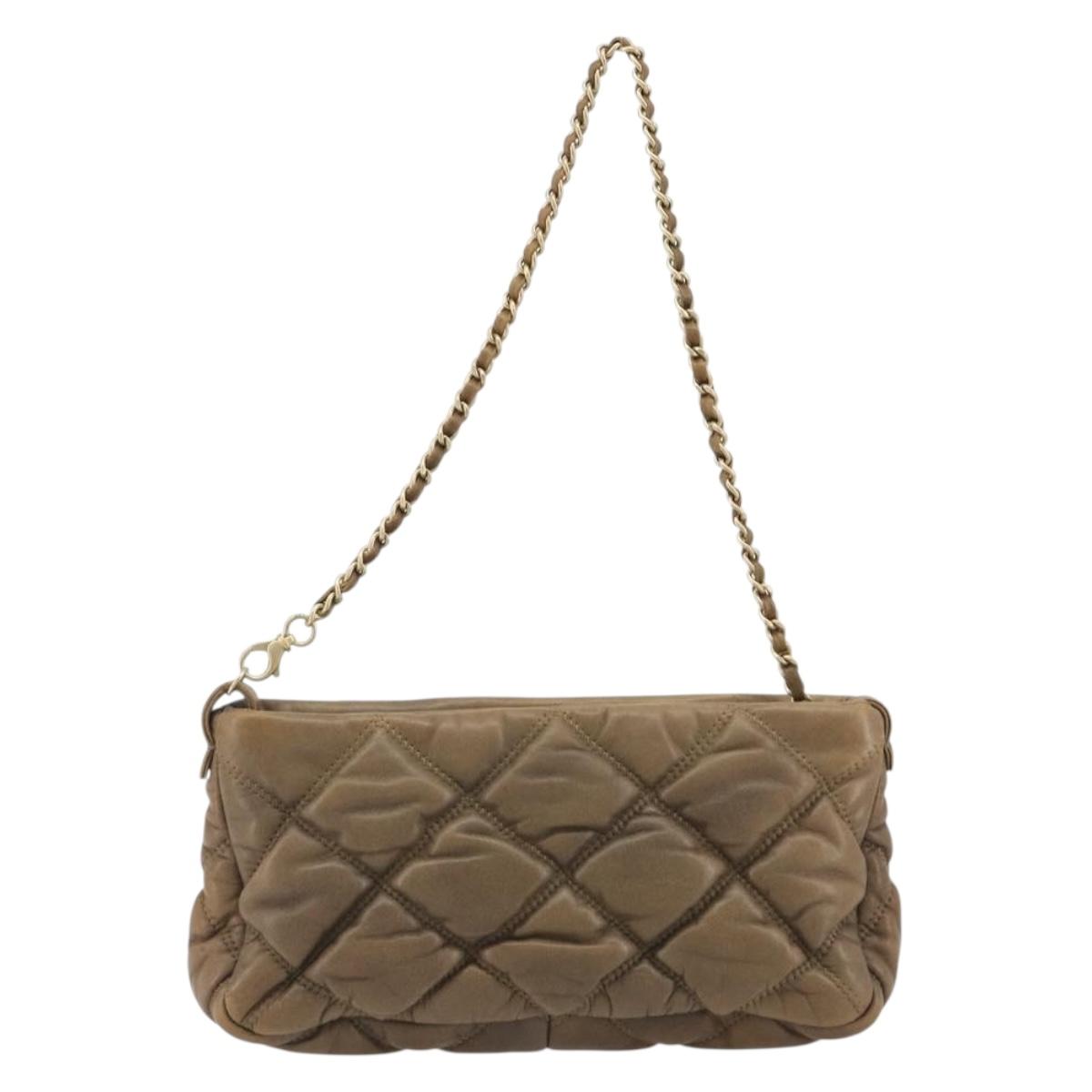 CHANEL Bubble Quilt Chain Shoulder Bag Lamb Skin Brown Gold CC Auth 190462SAV