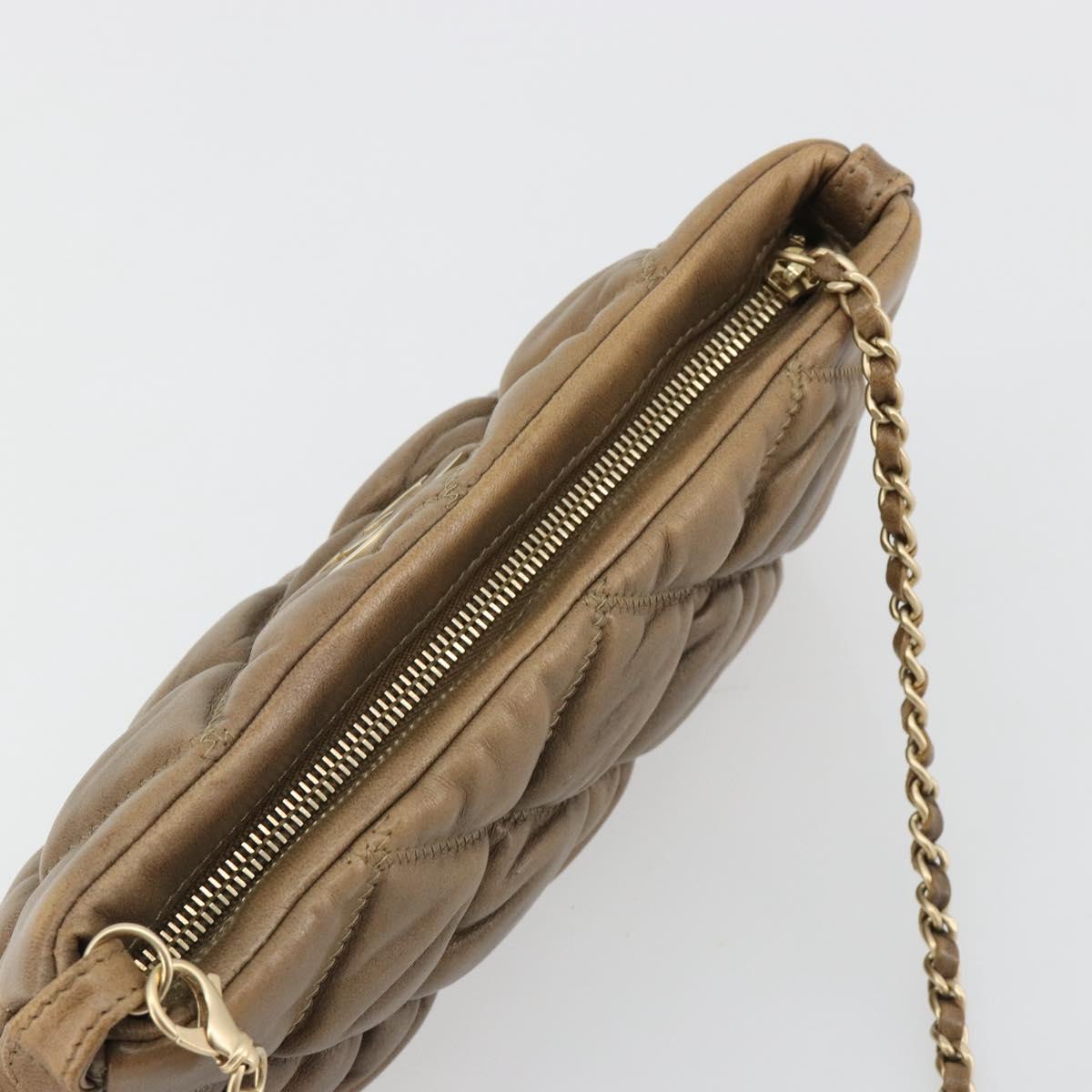 CHANEL Bubble Quilt Chain Shoulder Bag Lamb Skin Brown Gold CC Auth 190462SAV