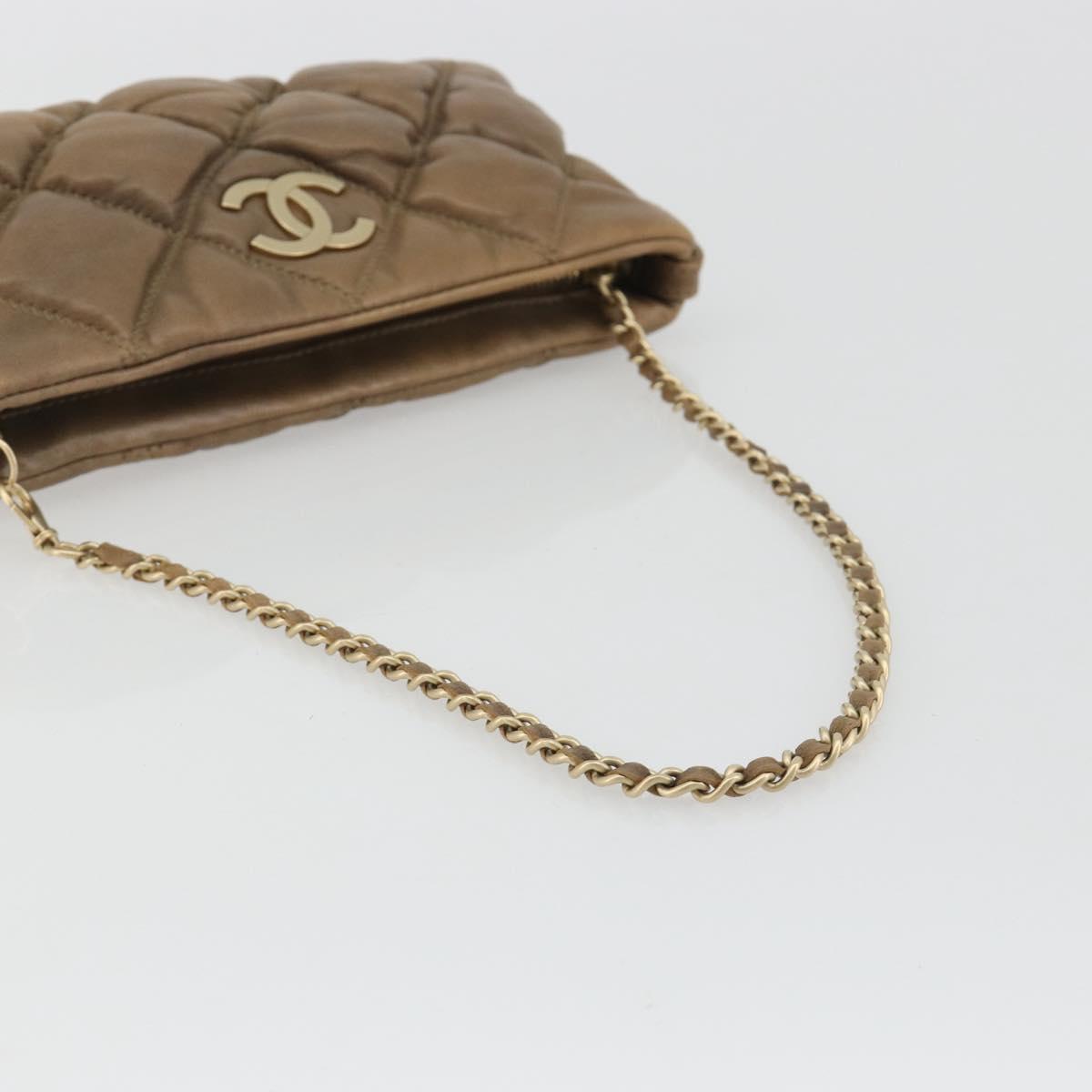 CHANEL Bubble Quilt Chain Shoulder Bag Lamb Skin Brown Gold CC Auth 190462SAV
