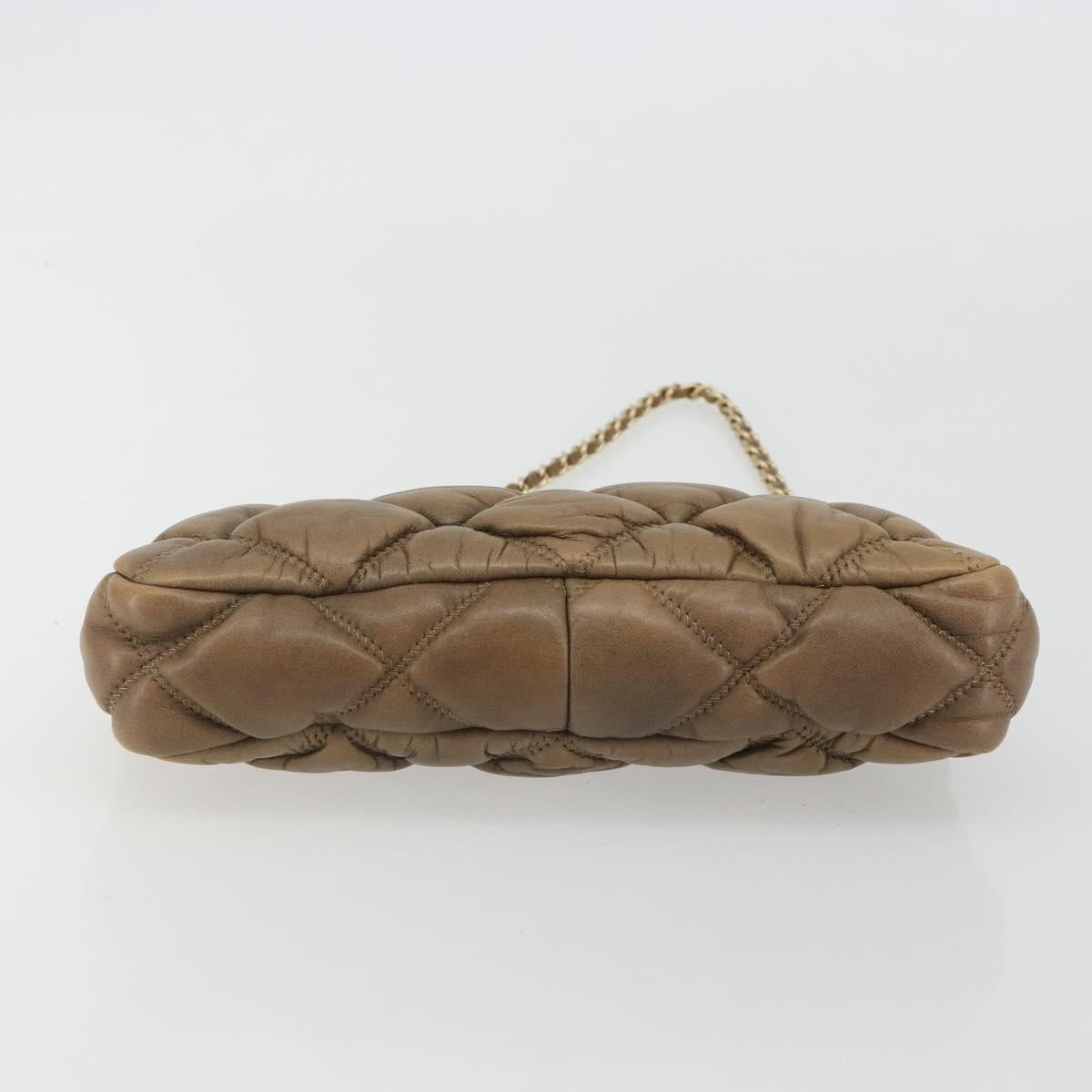 CHANEL Bubble Quilt Chain Shoulder Bag Lamb Skin Brown Gold CC Auth 190462SAV
