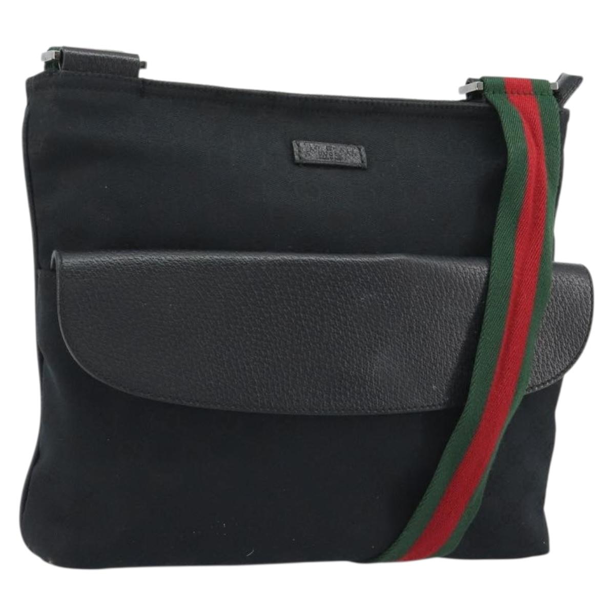 GUCCI GG Canvas Web Sherry Line Shoulder Bag Black Silver 256100 Auth 190463A