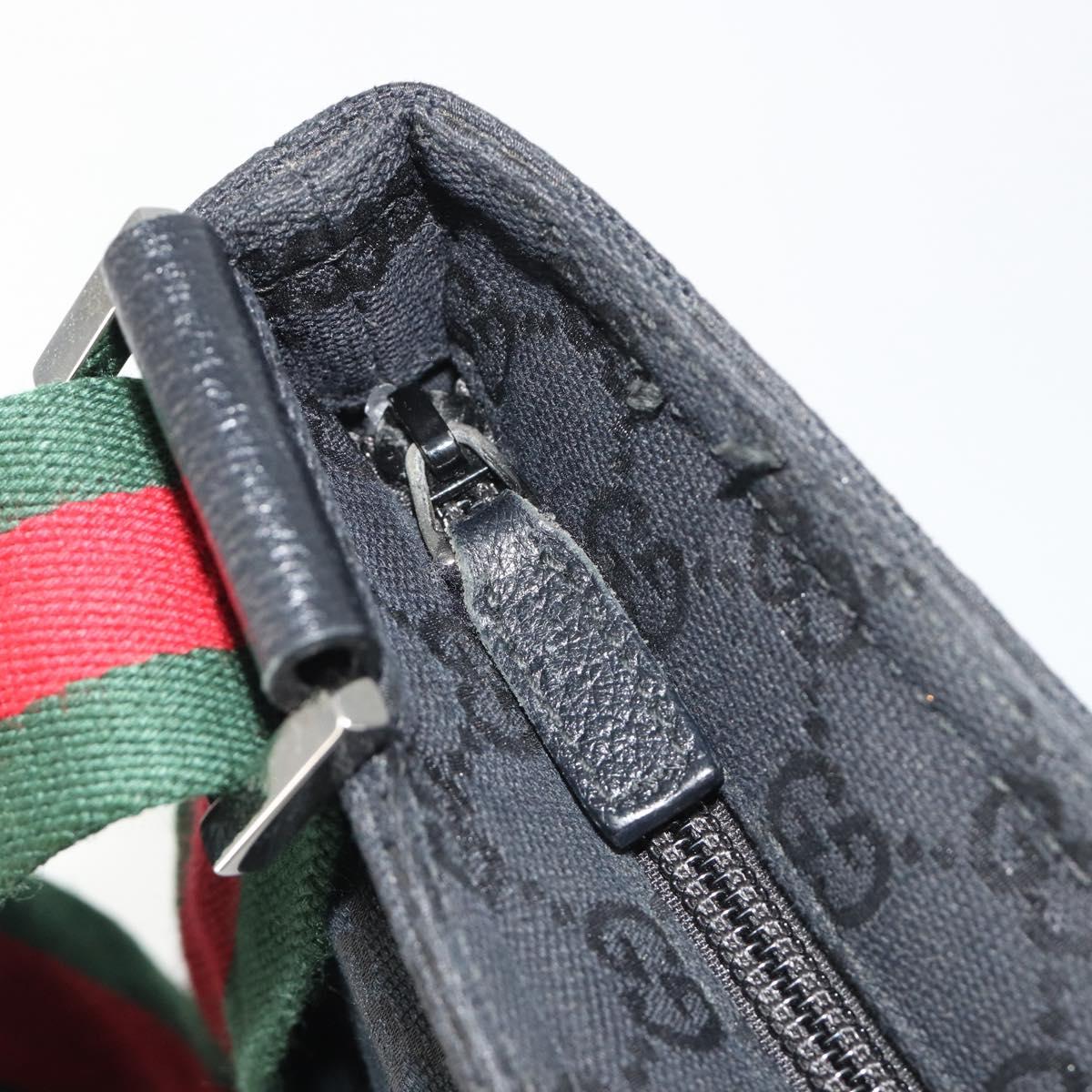 GUCCI GG Canvas Web Sherry Line Shoulder Bag Black Silver 256100 Auth 190463A