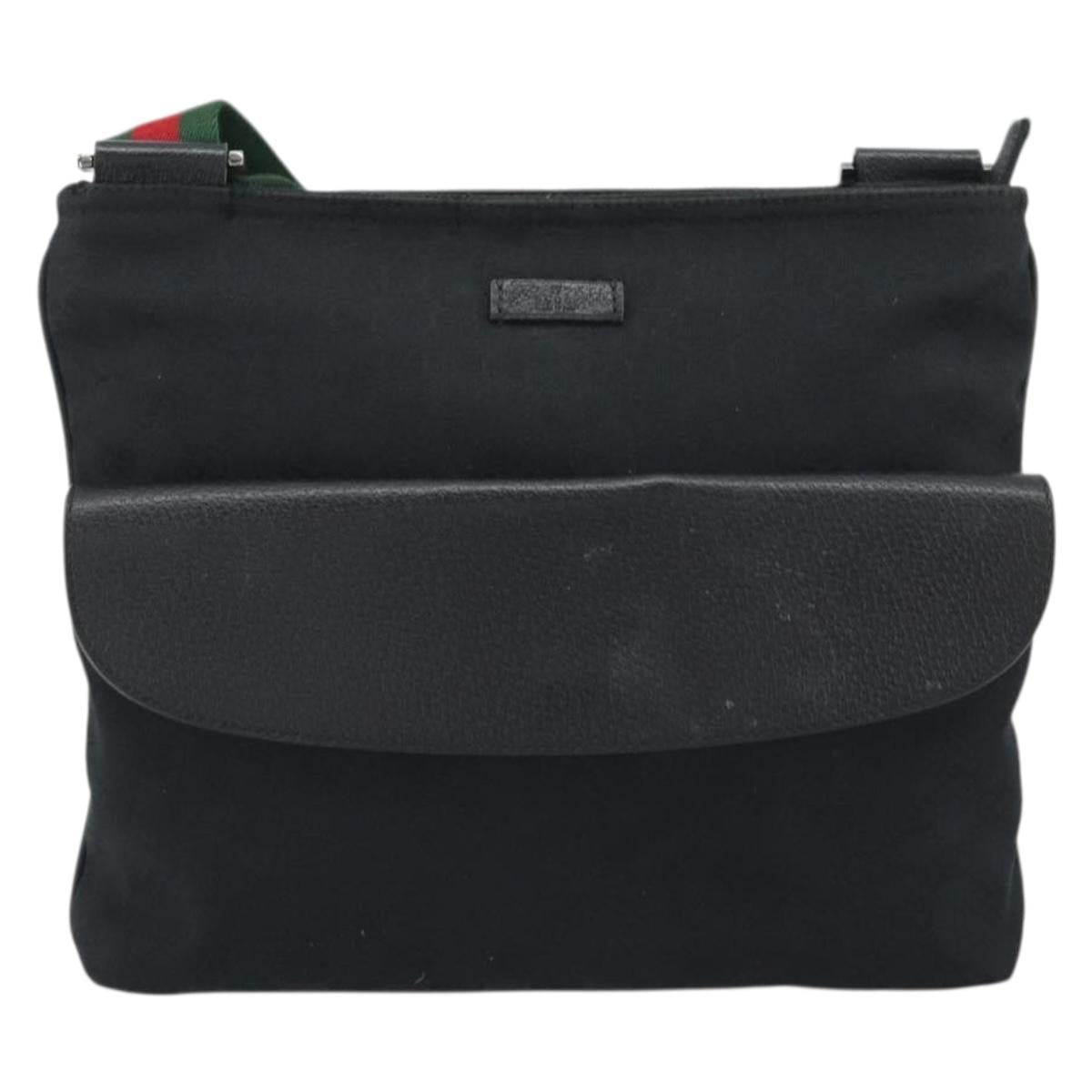GUCCI GG Canvas Web Sherry Line Shoulder Bag Black Silver 256100 Auth 190463A