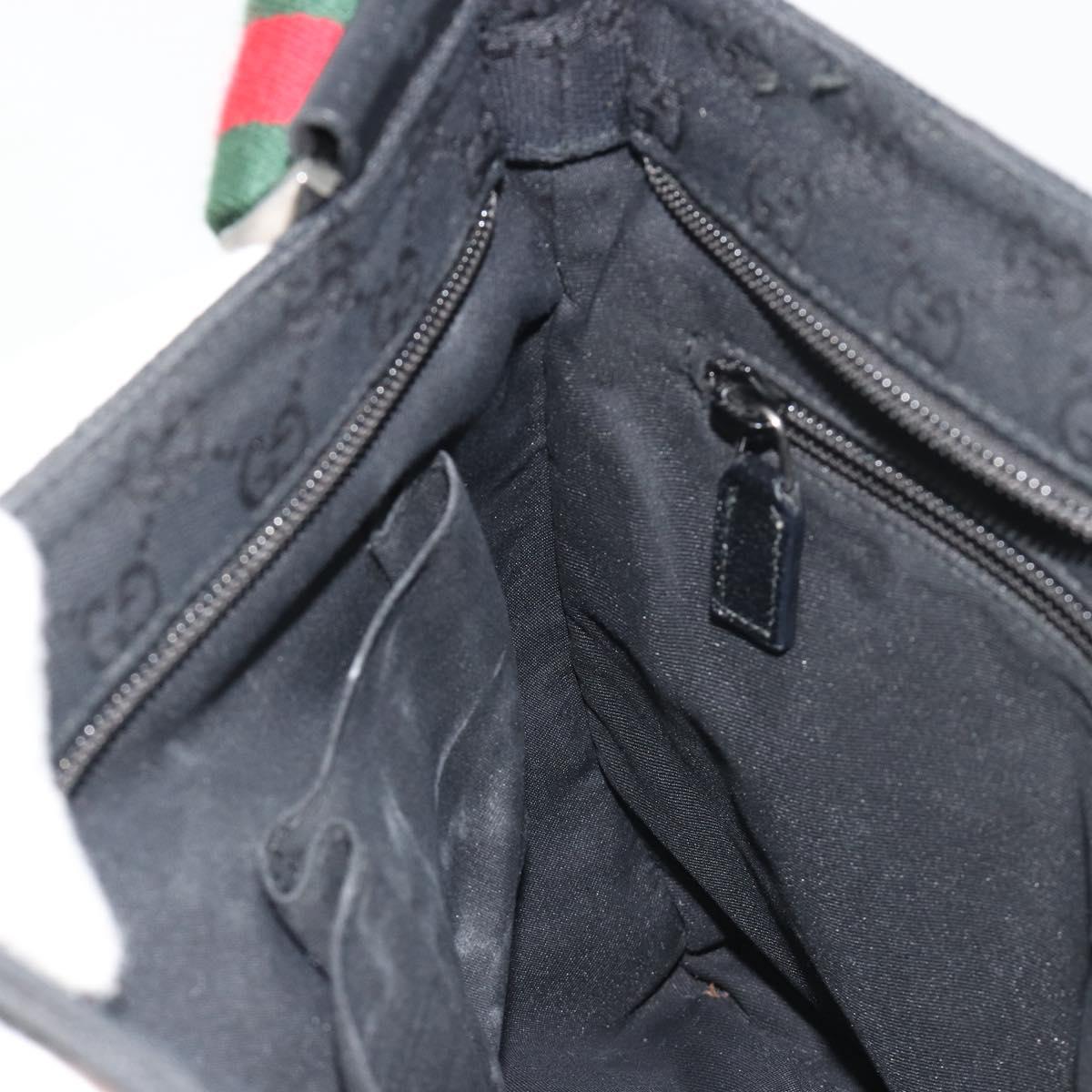 GUCCI GG Canvas Web Sherry Line Shoulder Bag Black Silver 256100 Auth 190463A