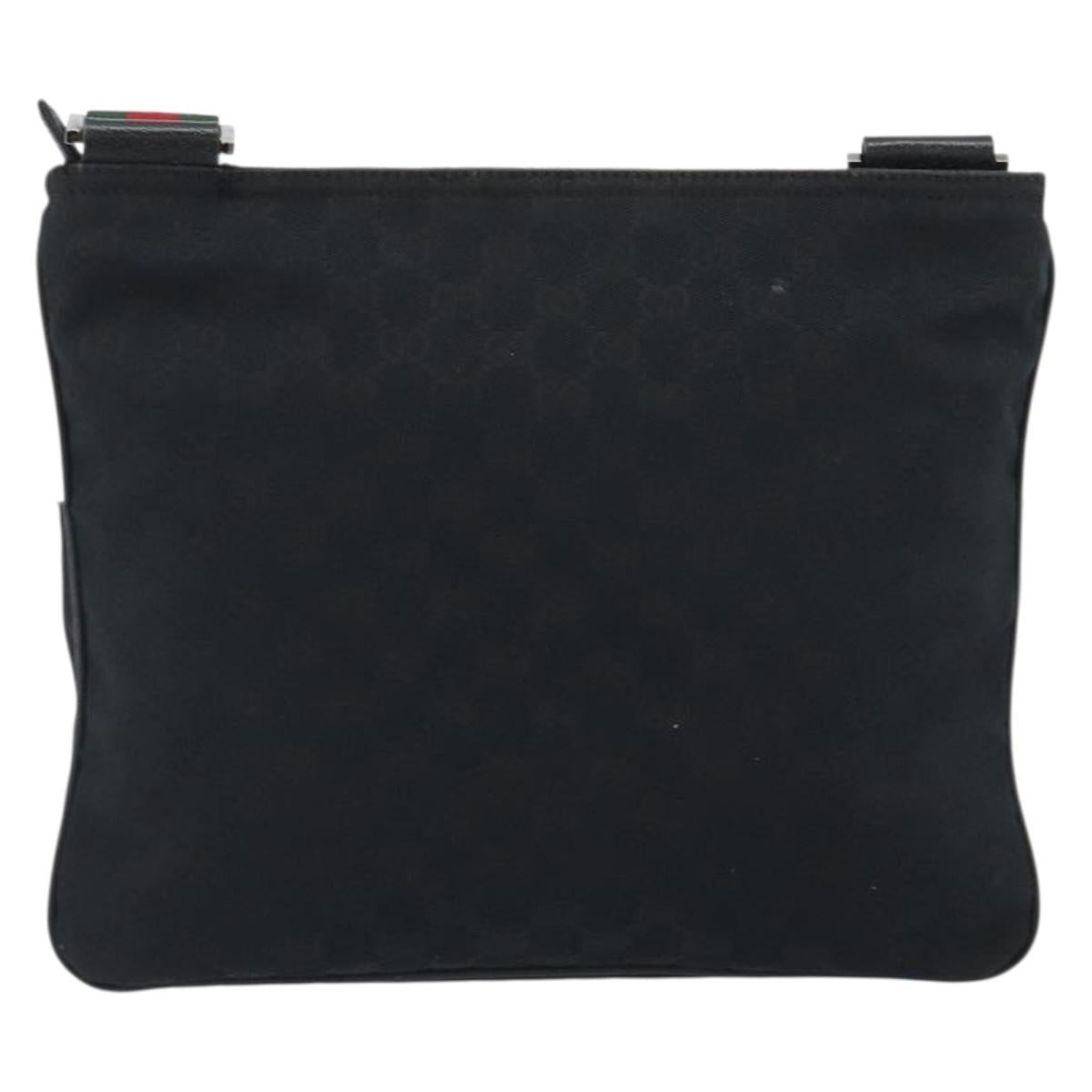 GUCCI GG Canvas Web Sherry Line Shoulder Bag Black Silver 256100 Auth 190463A