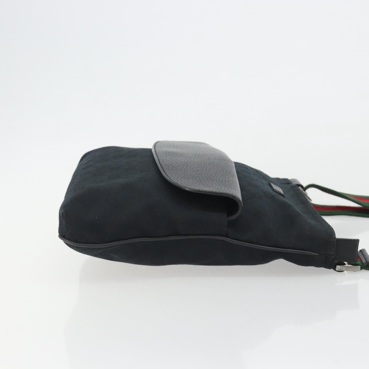 GUCCI GG Canvas Web Sherry Line Shoulder Bag Black Silver 256100 Auth 190463A