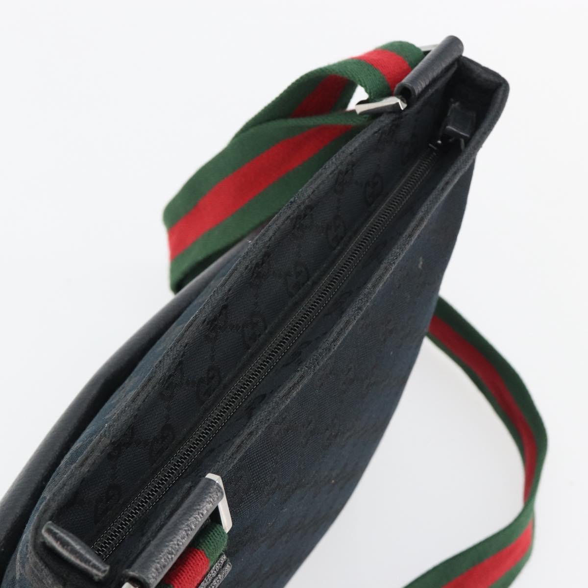 GUCCI GG Canvas Web Sherry Line Shoulder Bag Black Silver 256100 Auth 190463A