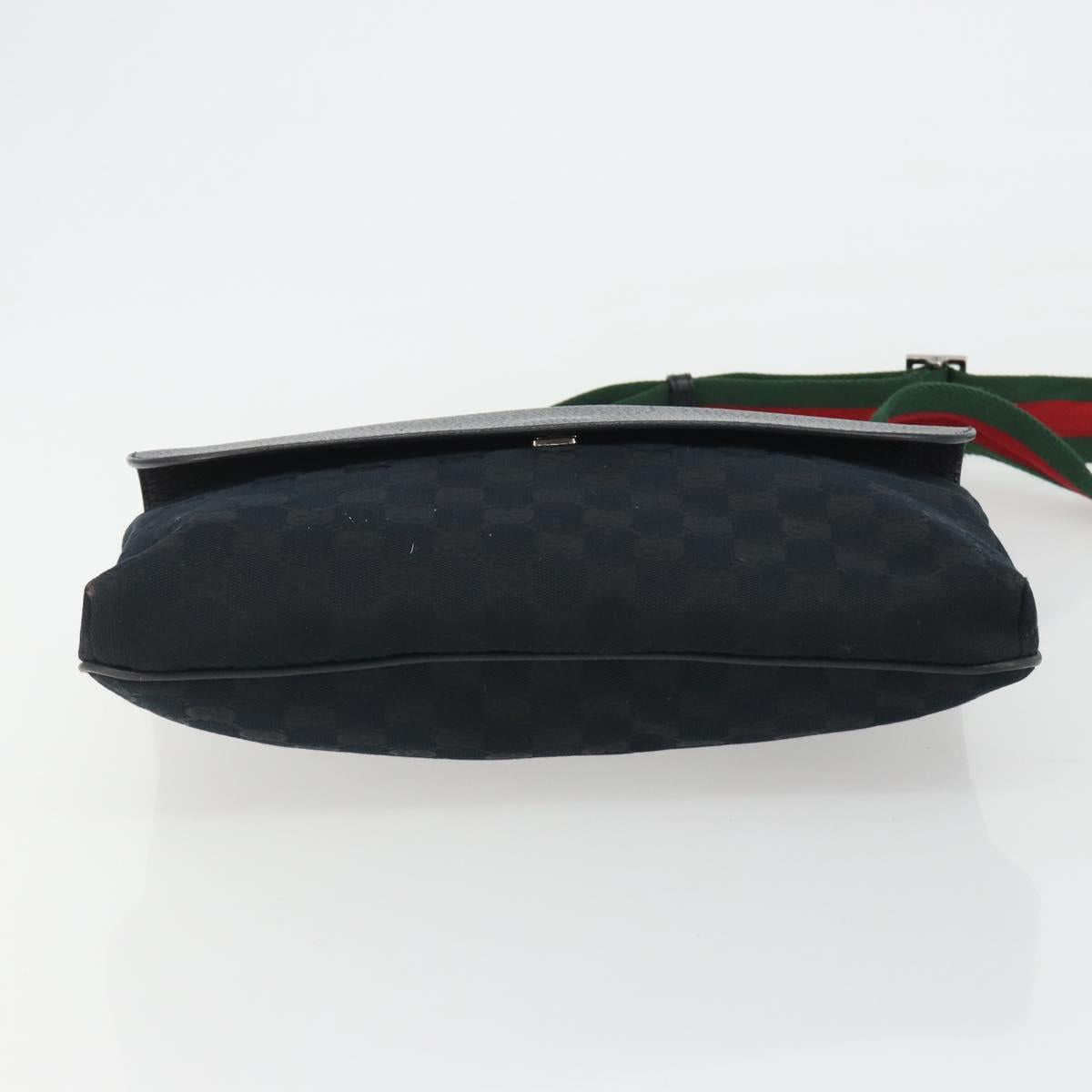 GUCCI GG Canvas Web Sherry Line Shoulder Bag Black Silver 256100 Auth 190463A
