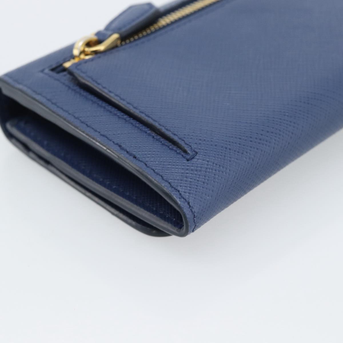 PRADA Long Wallet Safiano Leather Blue Gold Auth 190465A