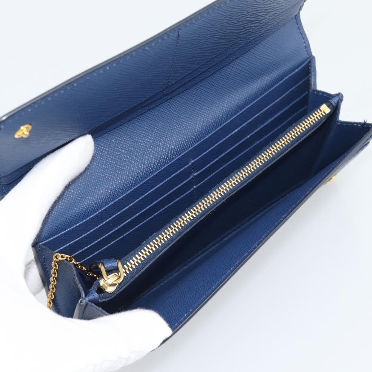 PRADA Long Wallet Safiano Leather Blue Gold Auth 190465A