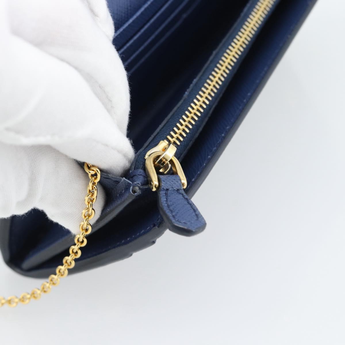 PRADA Long Wallet Safiano Leather Blue Gold Auth 190465A