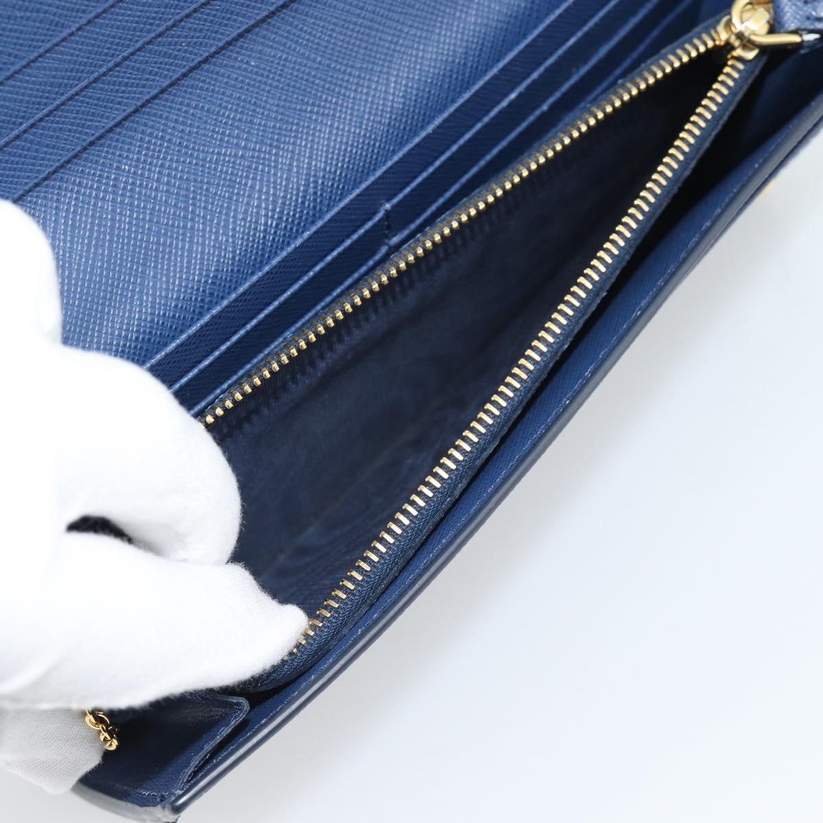 PRADA Long Wallet Safiano Leather Blue Gold Auth 190465A