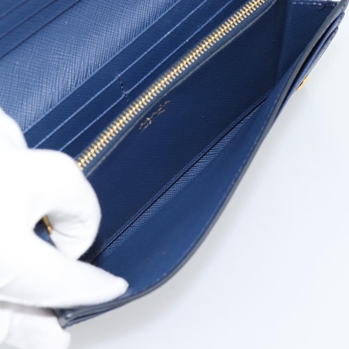 PRADA Long Wallet Safiano Leather Blue Gold Auth 190465A