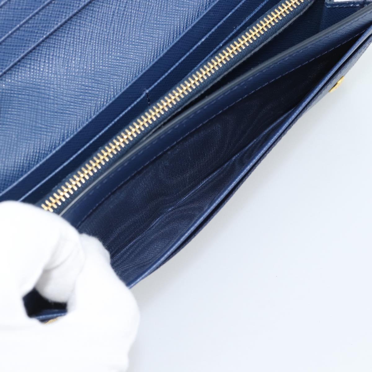 PRADA Long Wallet Safiano Leather Blue Gold Auth 190465A