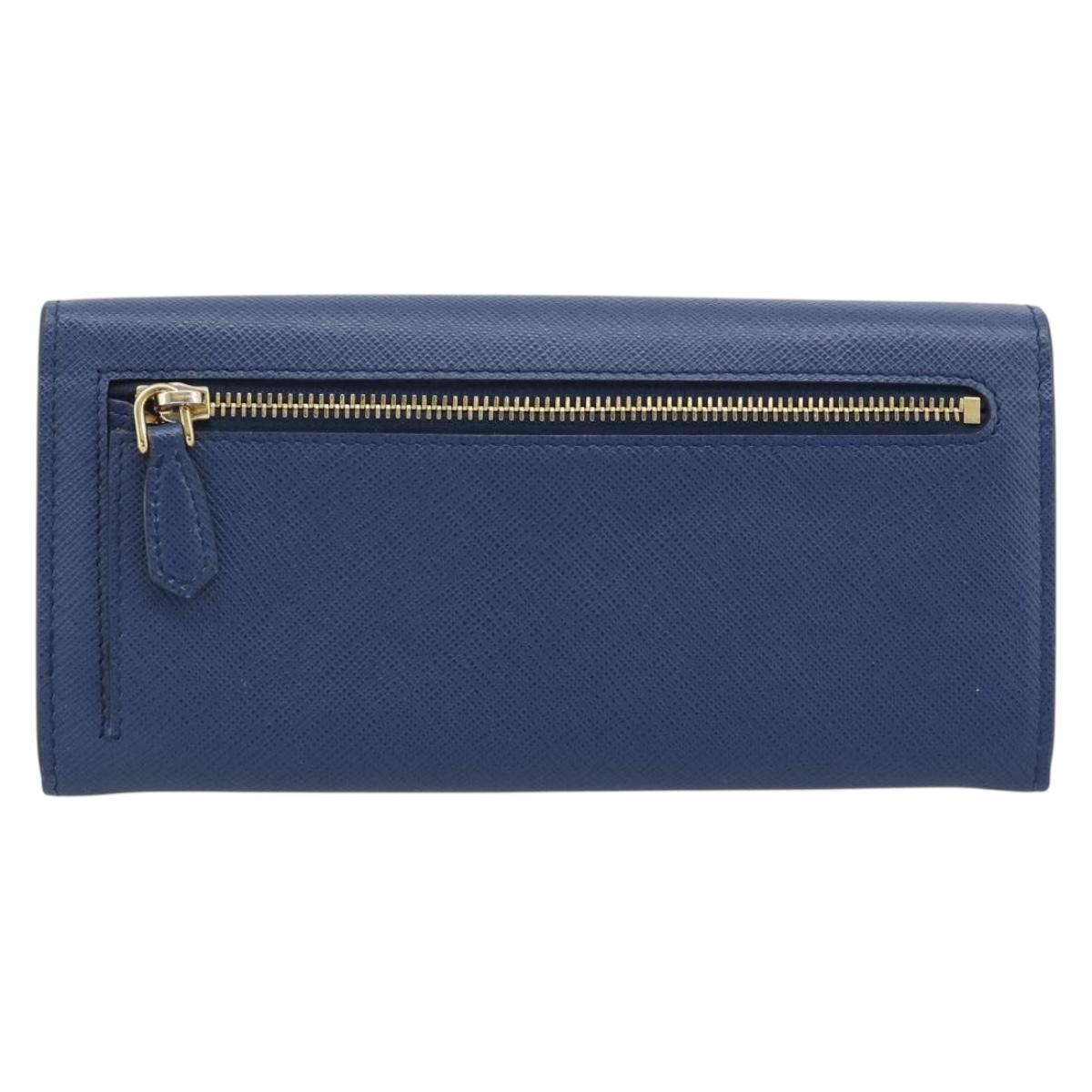 PRADA Long Wallet Safiano Leather Blue Gold Auth 190465A