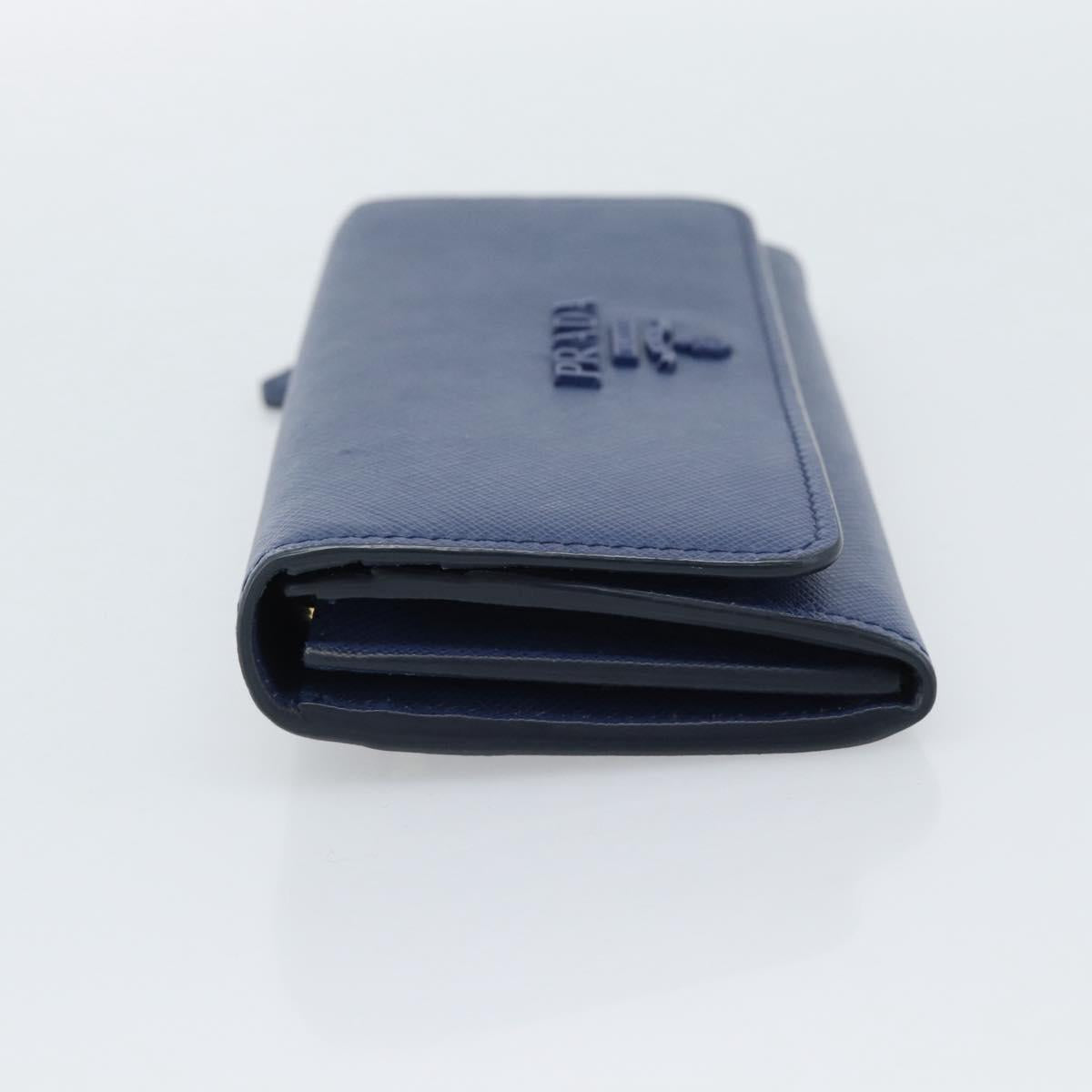 PRADA Long Wallet Safiano Leather Blue Gold Auth 190465A