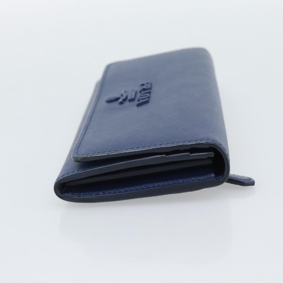 PRADA Long Wallet Safiano Leather Blue Gold Auth 190465A