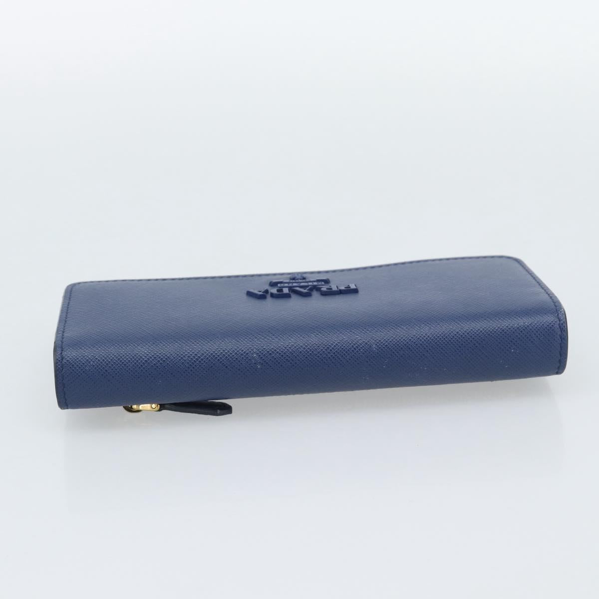 PRADA Long Wallet Safiano Leather Blue Gold Auth 190465A