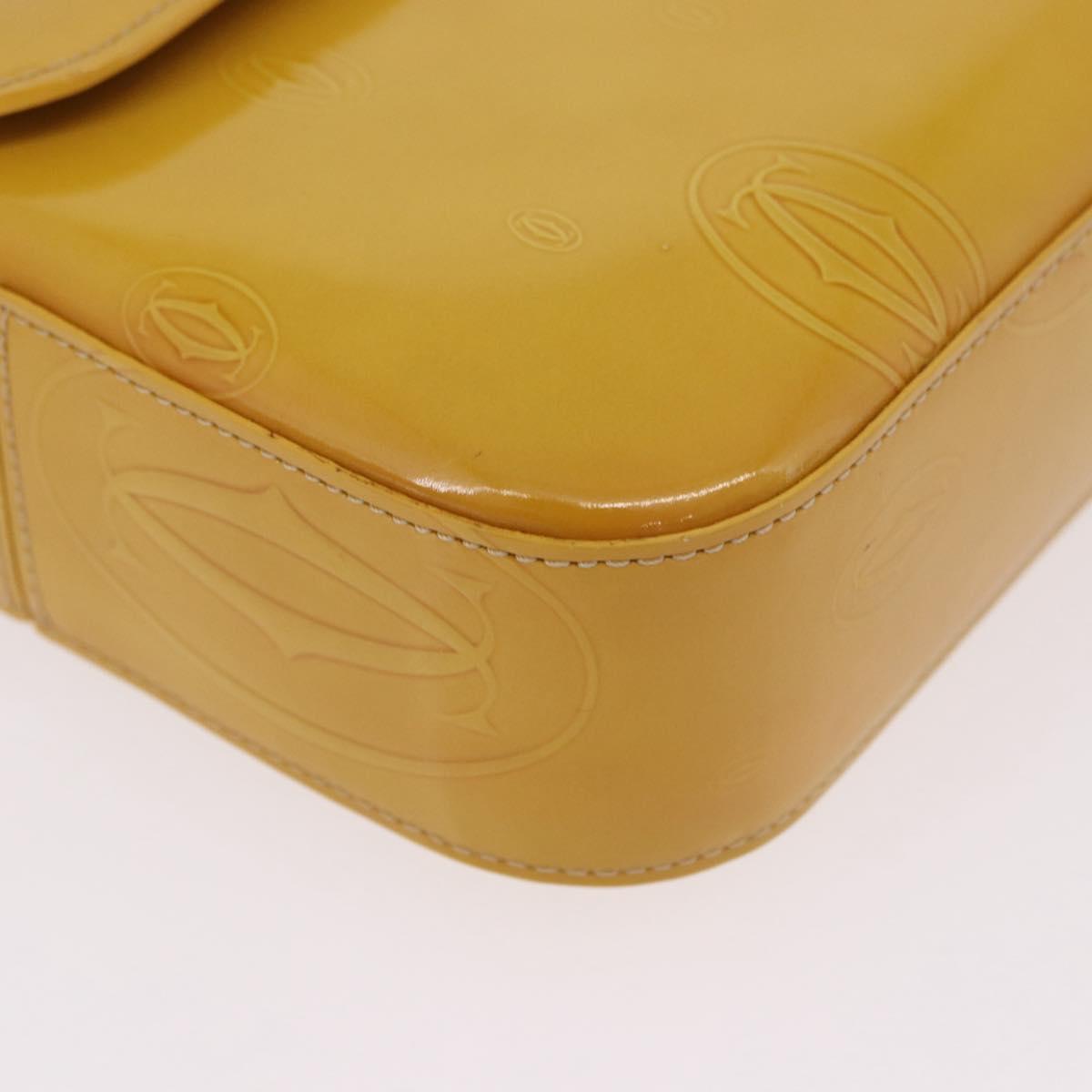CARTIER Shoulder Bag Patent Leather Yellow Silver Auth 190468V