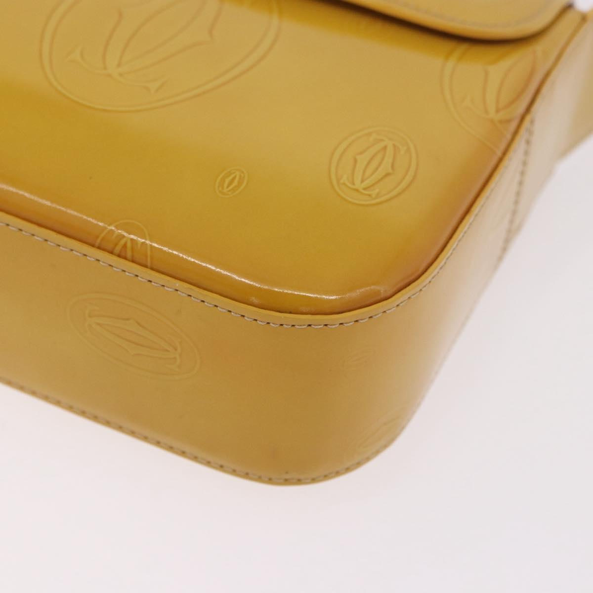 CARTIER Shoulder Bag Patent Leather Yellow Silver Auth 190468V