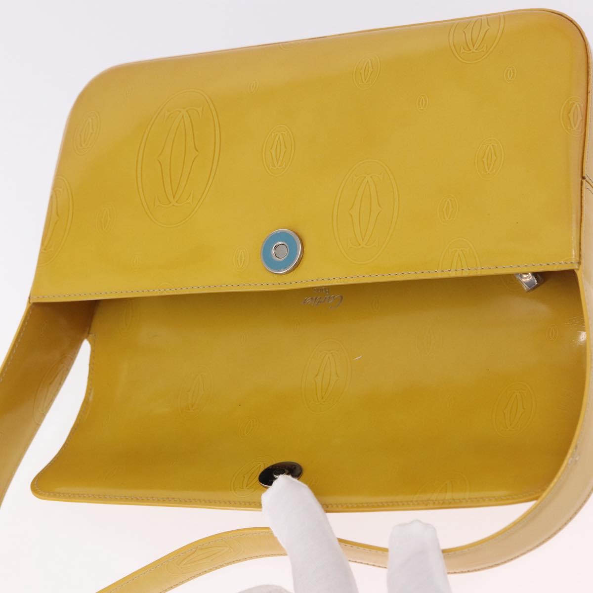 CARTIER Shoulder Bag Patent Leather Yellow Silver Auth 190468V