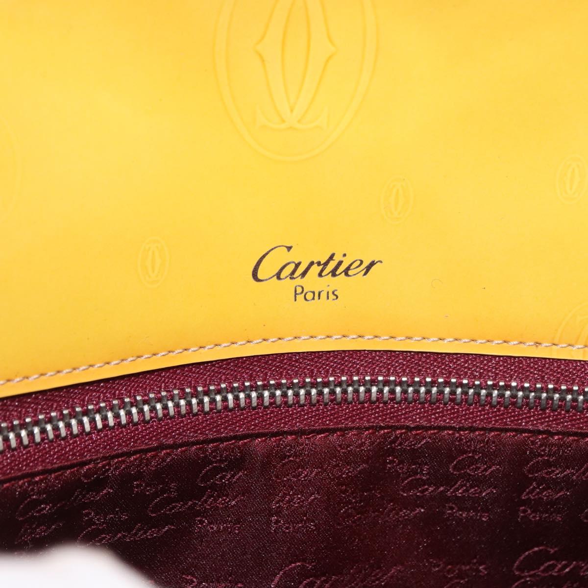 CARTIER Shoulder Bag Patent Leather Yellow Silver Auth 190468V