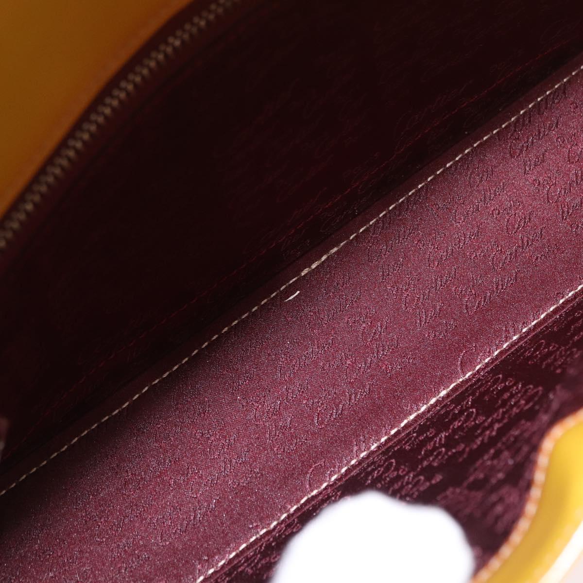 CARTIER Shoulder Bag Patent Leather Yellow Silver Auth 190468V