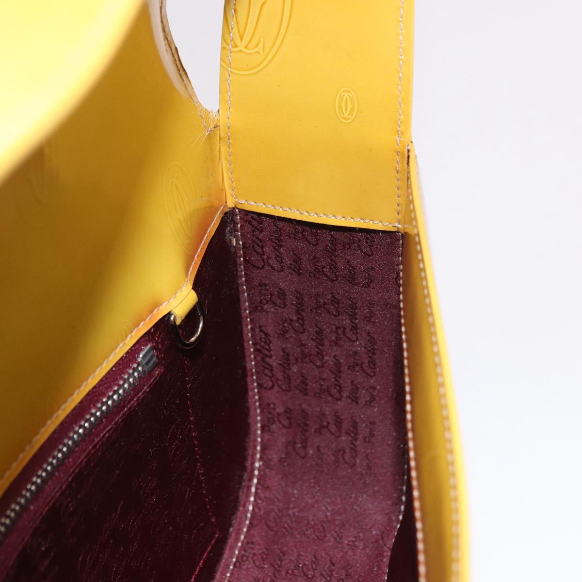 CARTIER Shoulder Bag Patent Leather Yellow Silver Auth 190468V