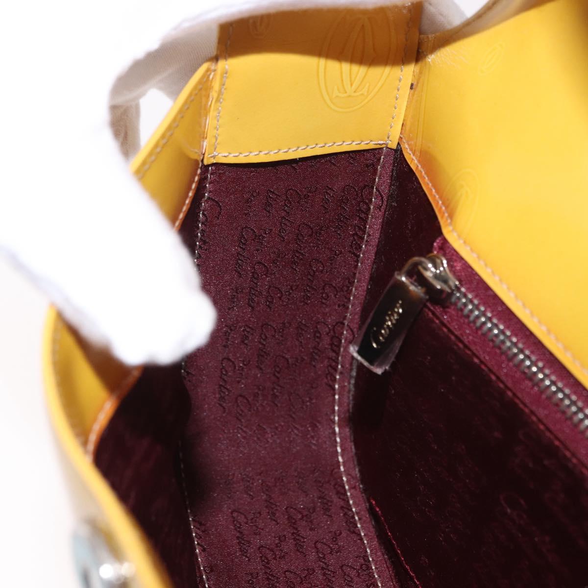 CARTIER Shoulder Bag Patent Leather Yellow Silver Auth 190468V