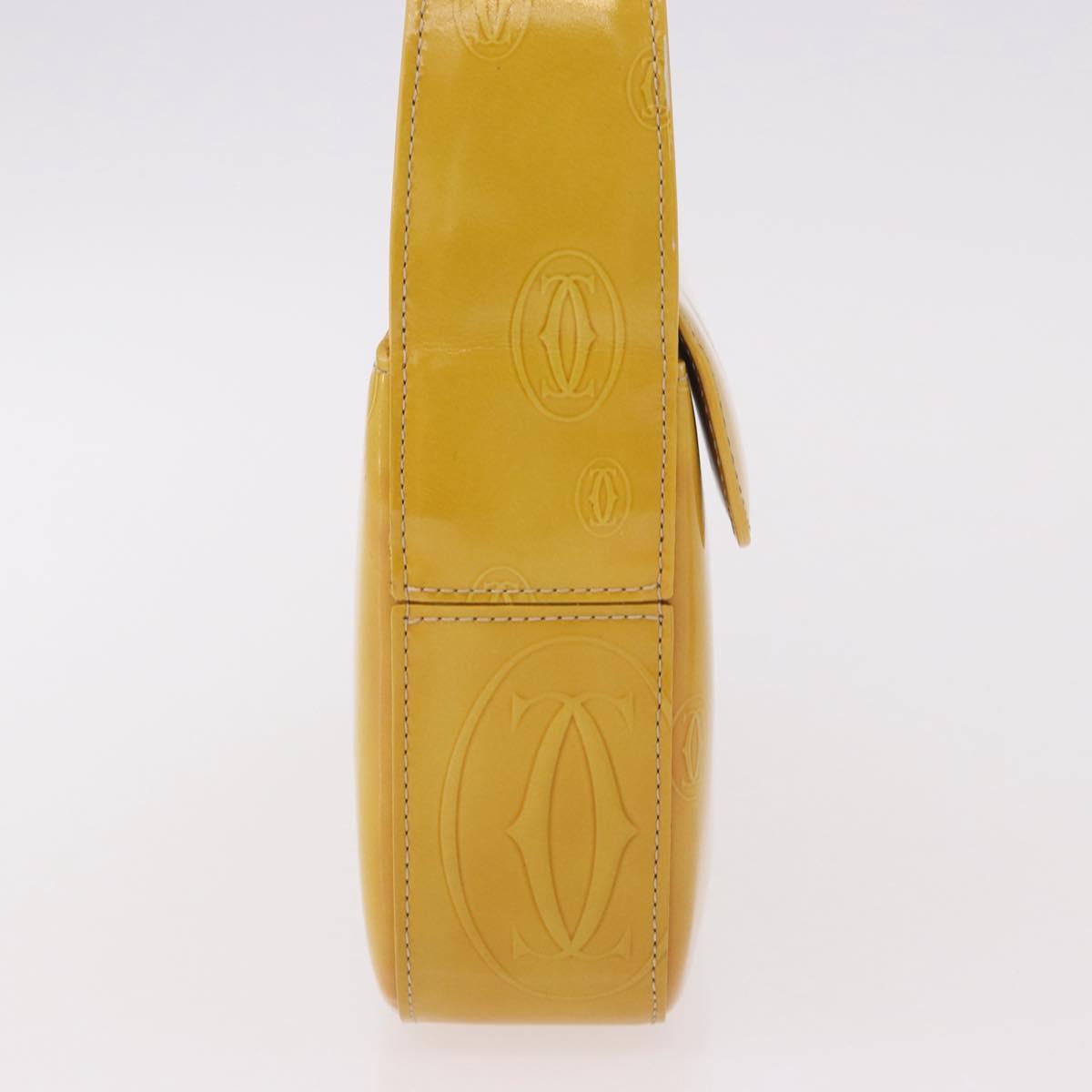 CARTIER Shoulder Bag Patent Leather Yellow Silver Auth 190468V