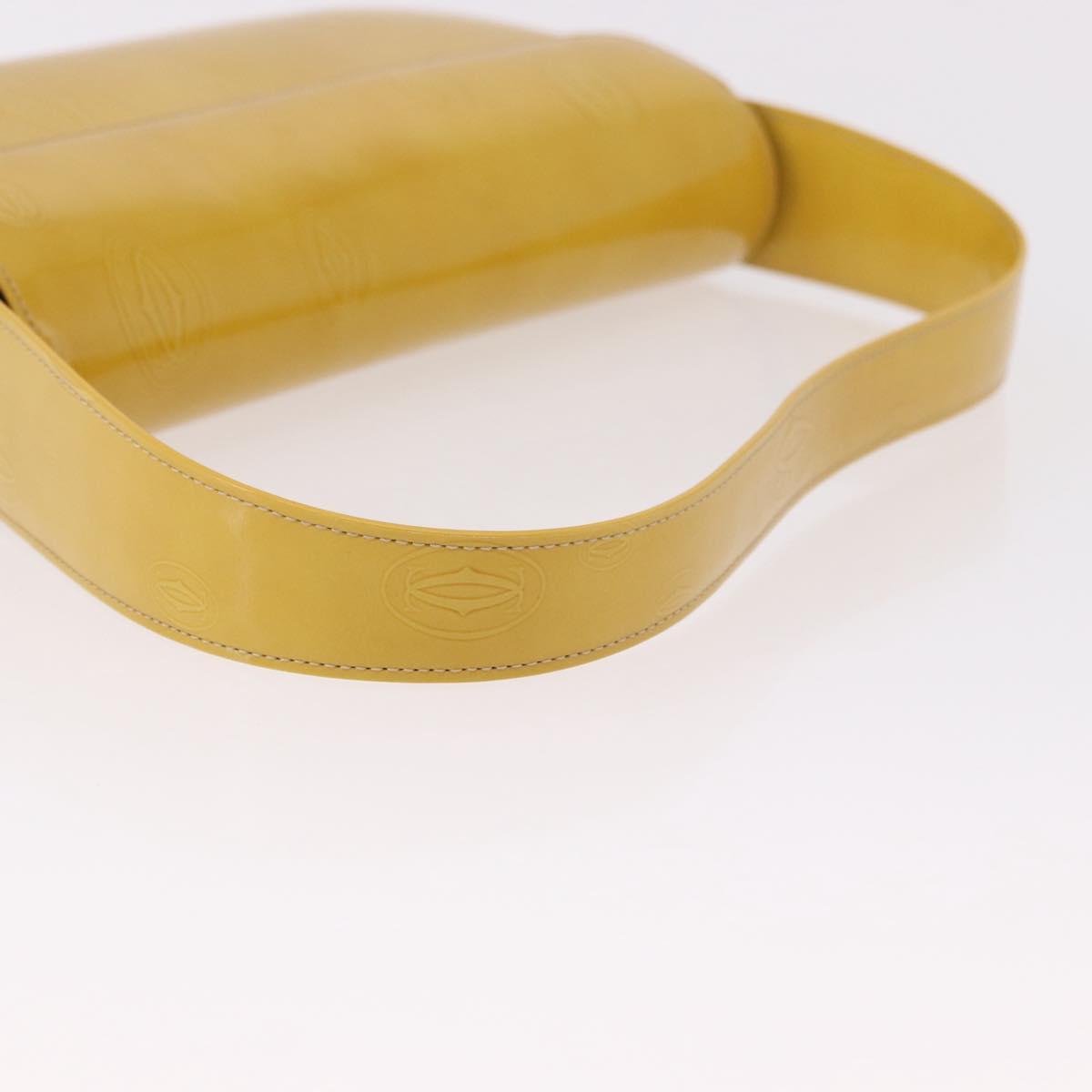 CARTIER Shoulder Bag Patent Leather Yellow Silver Auth 190468V