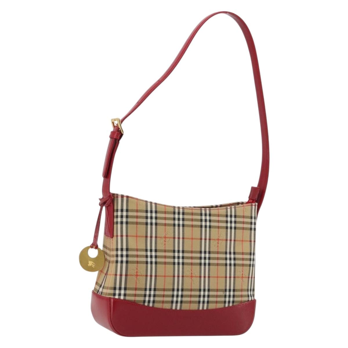 BURBERRY Nova Check Shoulder Bag Canvas Beige Gold Auth 190469A