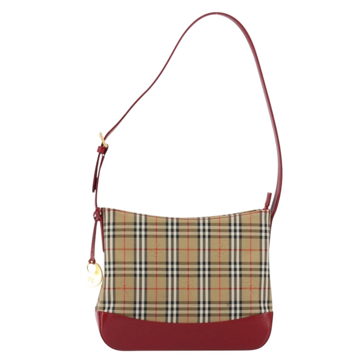 BURBERRY Nova Check Shoulder Bag Canvas Beige Gold Auth 190469A
