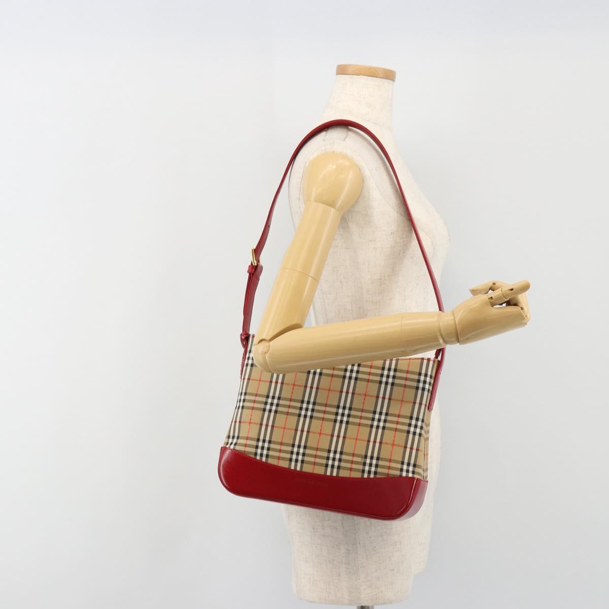 BURBERRY Nova Check Shoulder Bag Canvas Beige Gold Auth 190469A