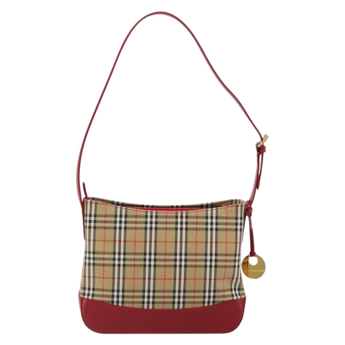 BURBERRY Nova Check Shoulder Bag Canvas Beige Gold Auth 190469A