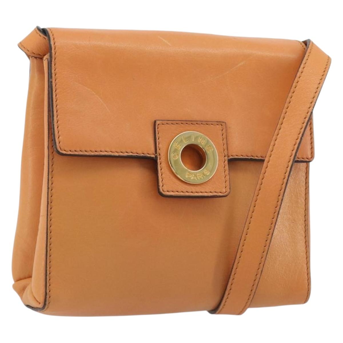 CELINE Circle Shoulder Bag Leather Orange Gold Auth 190471A