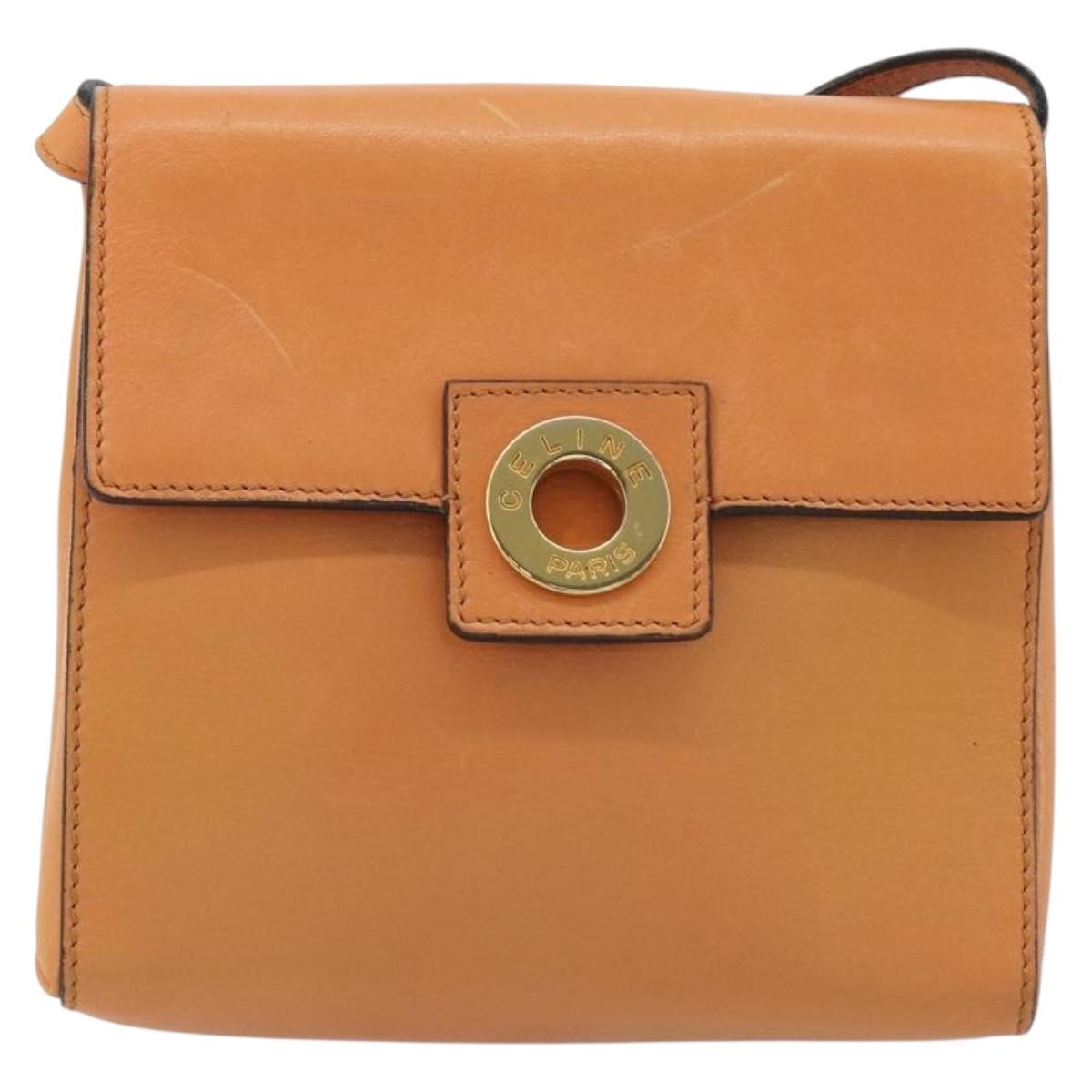 CELINE Circle Shoulder Bag Leather Orange Gold Auth 190471A