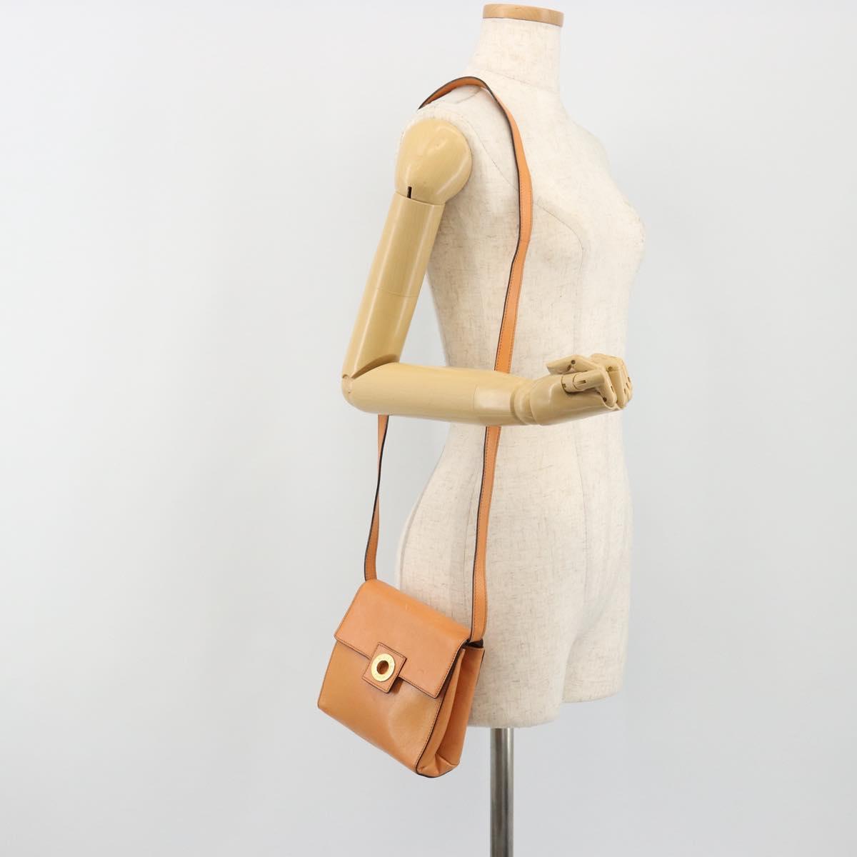 CELINE Circle Shoulder Bag Leather Orange Gold Auth 190471A