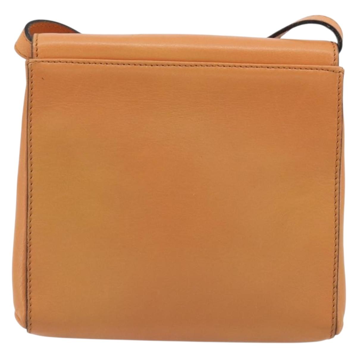 CELINE Circle Shoulder Bag Leather Orange Gold Auth 190471A