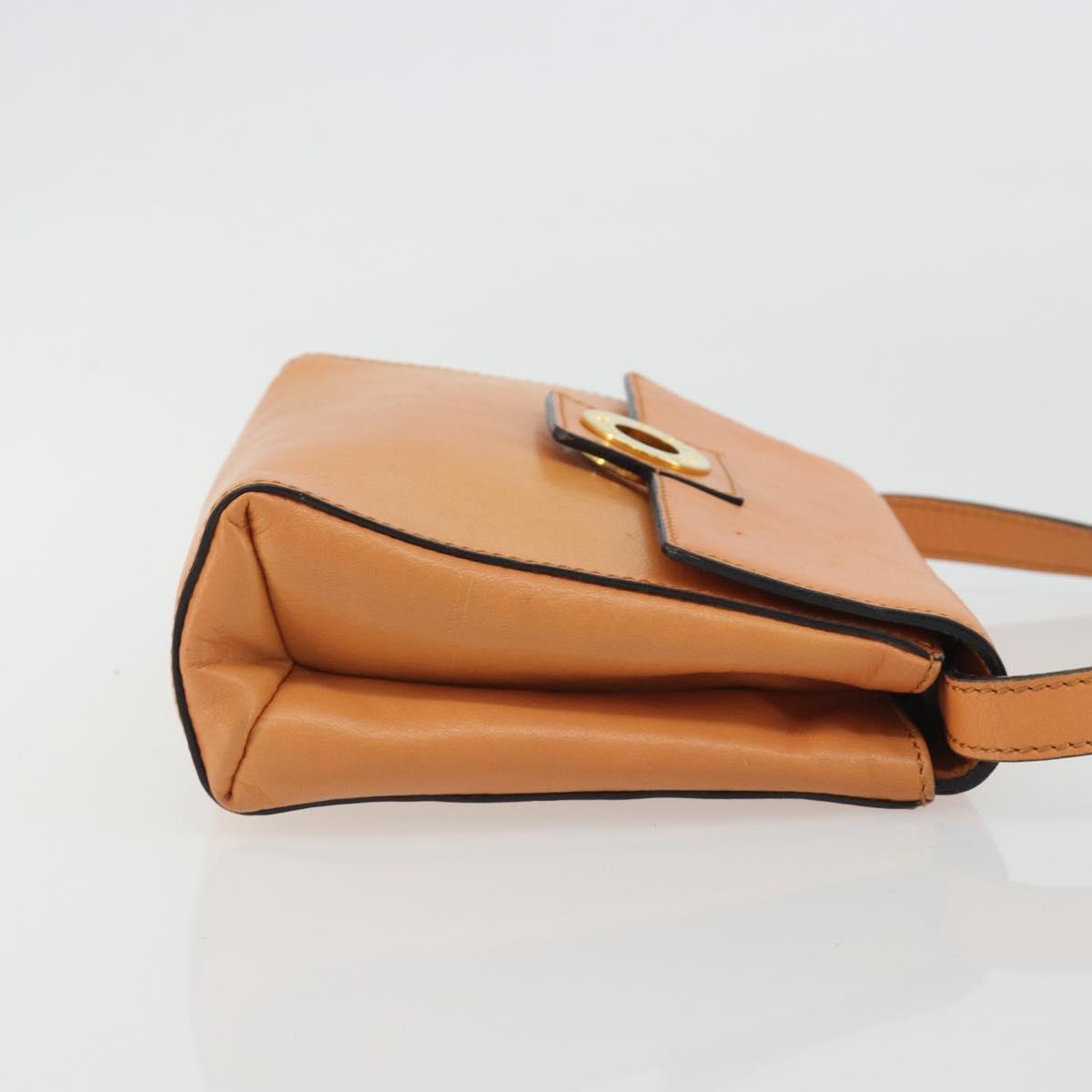 CELINE Circle Shoulder Bag Leather Orange Gold Auth 190471A