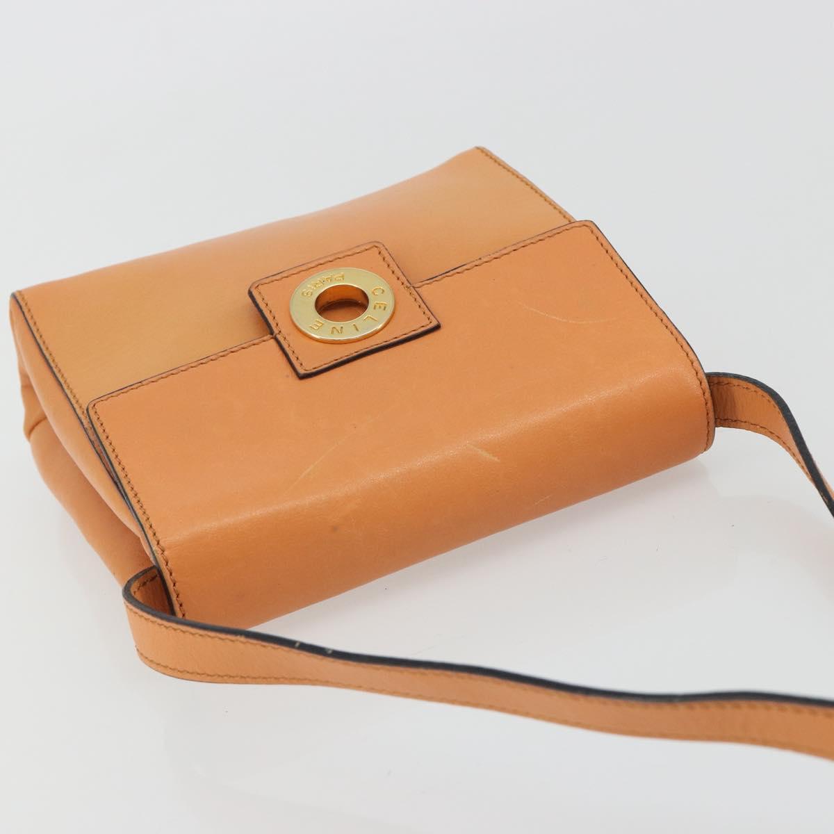 CELINE Circle Shoulder Bag Leather Orange Gold Auth 190471A