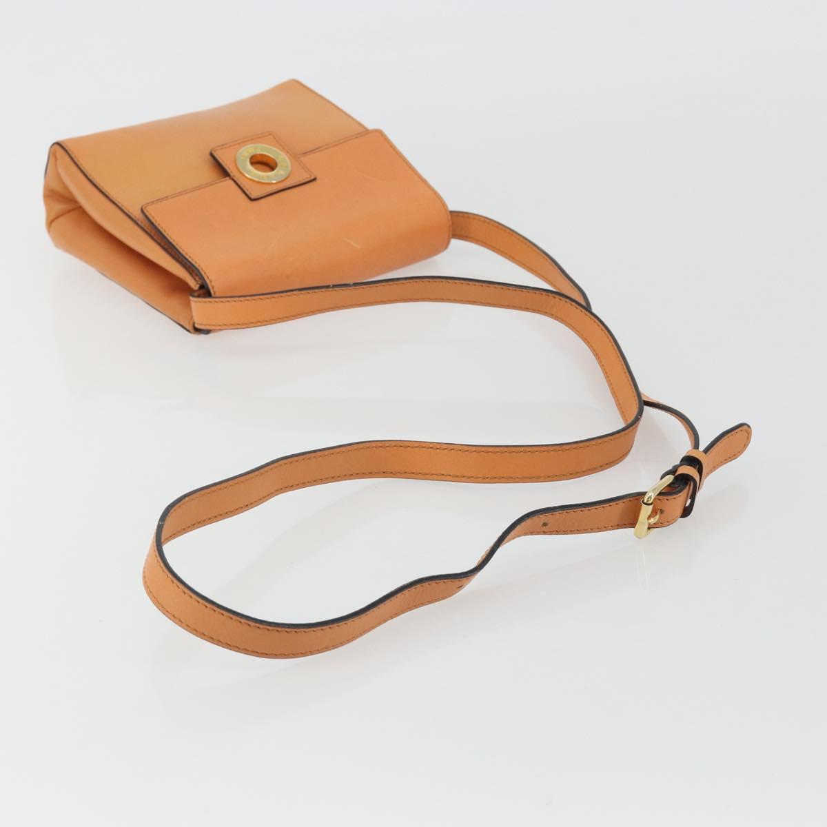 CELINE Circle Shoulder Bag Leather Orange Gold Auth 190471A