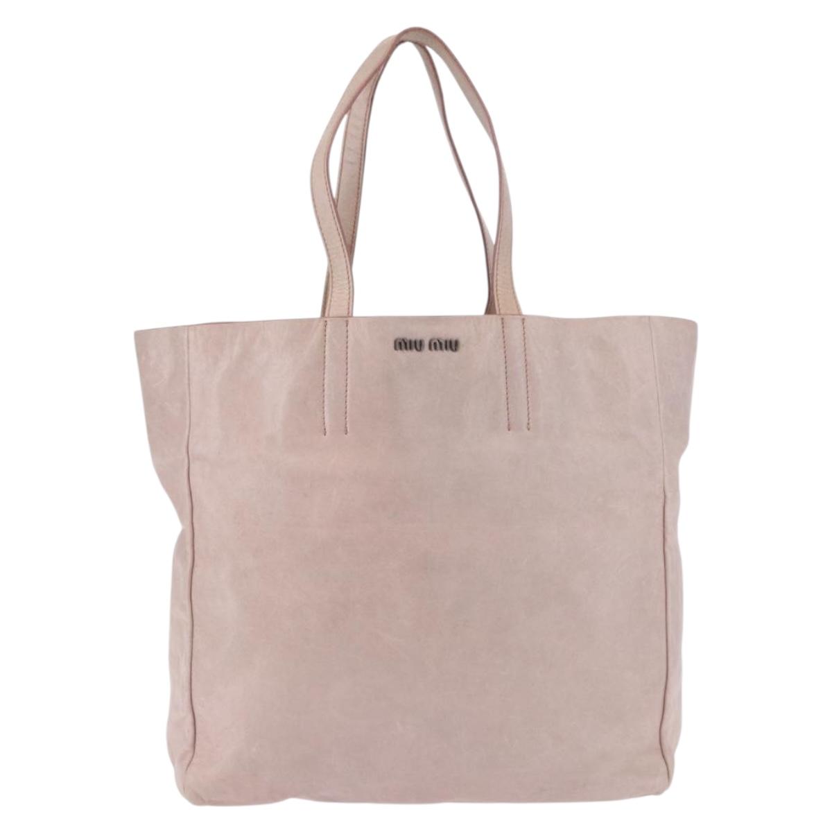 Miu Miu Hand Bag Leather Pink Silver Auth 190473A