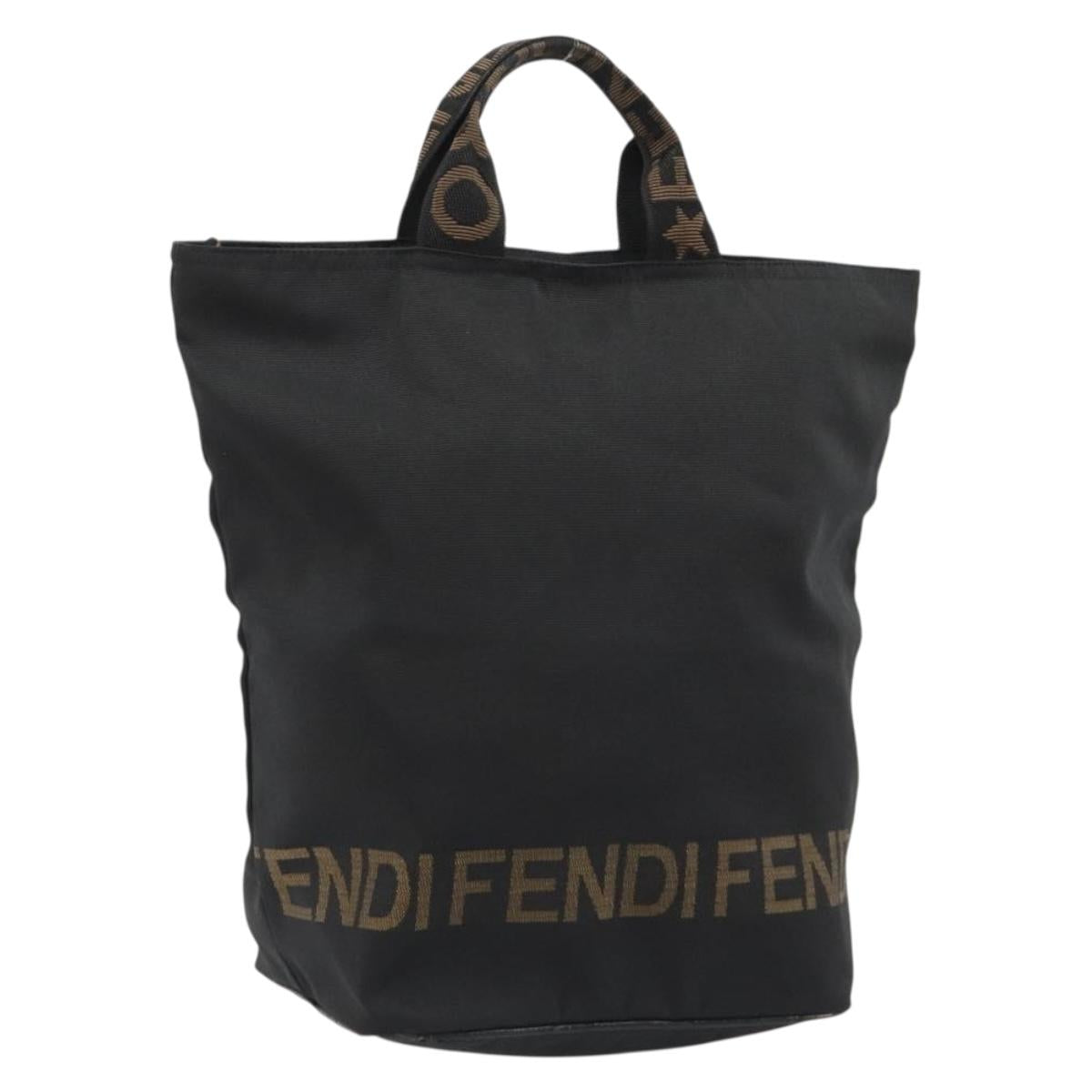 FENDI Hand Bag Canvas Black Gold Auth 190474