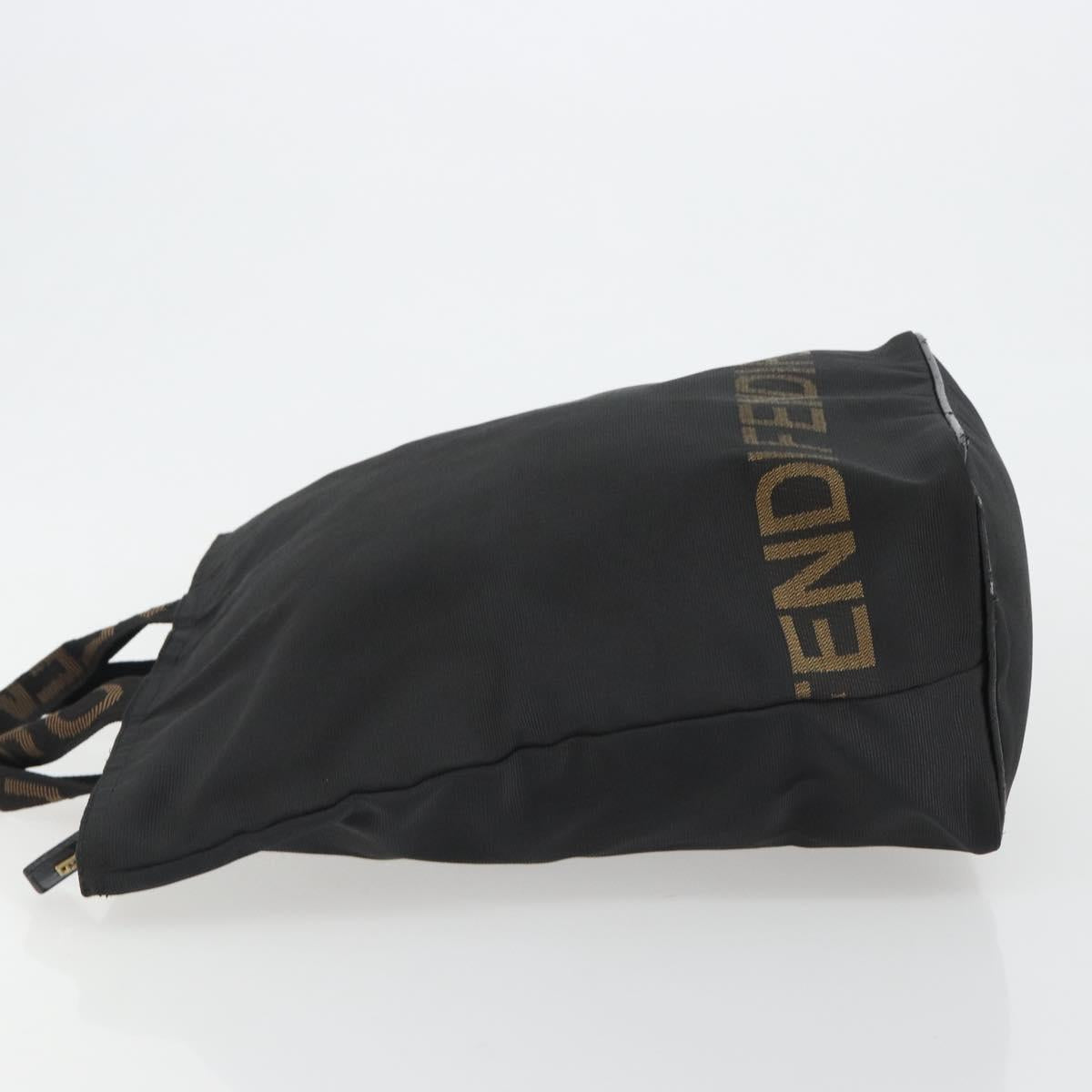 FENDI Hand Bag Canvas Black Gold Auth 190474