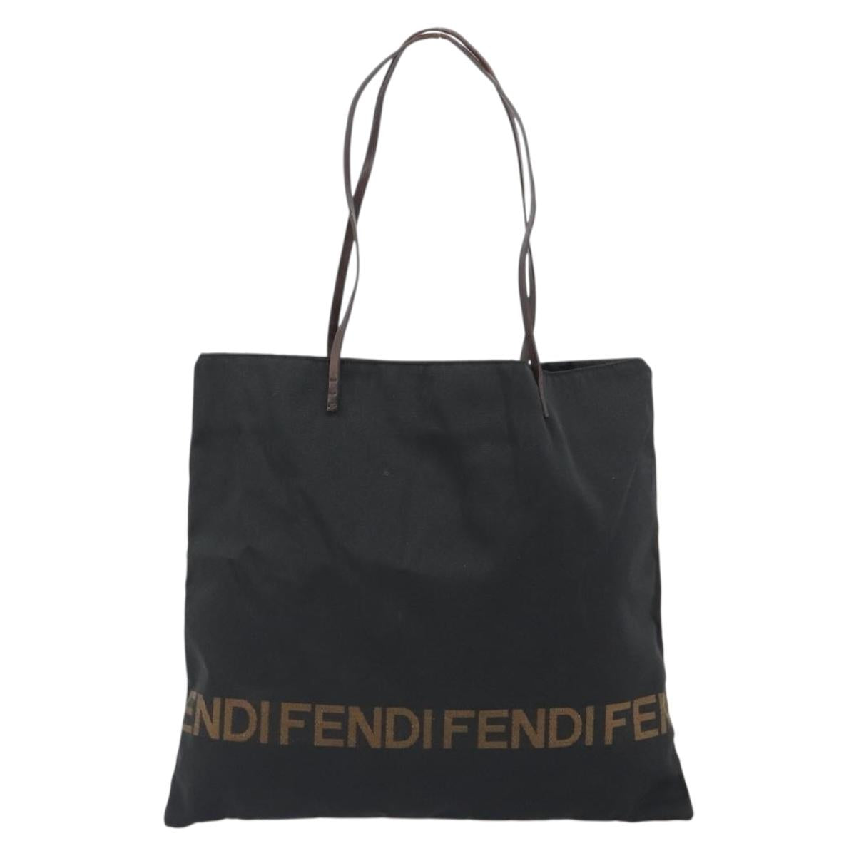 FENDI Tote Bag Canvas Black Gold Auth 190475