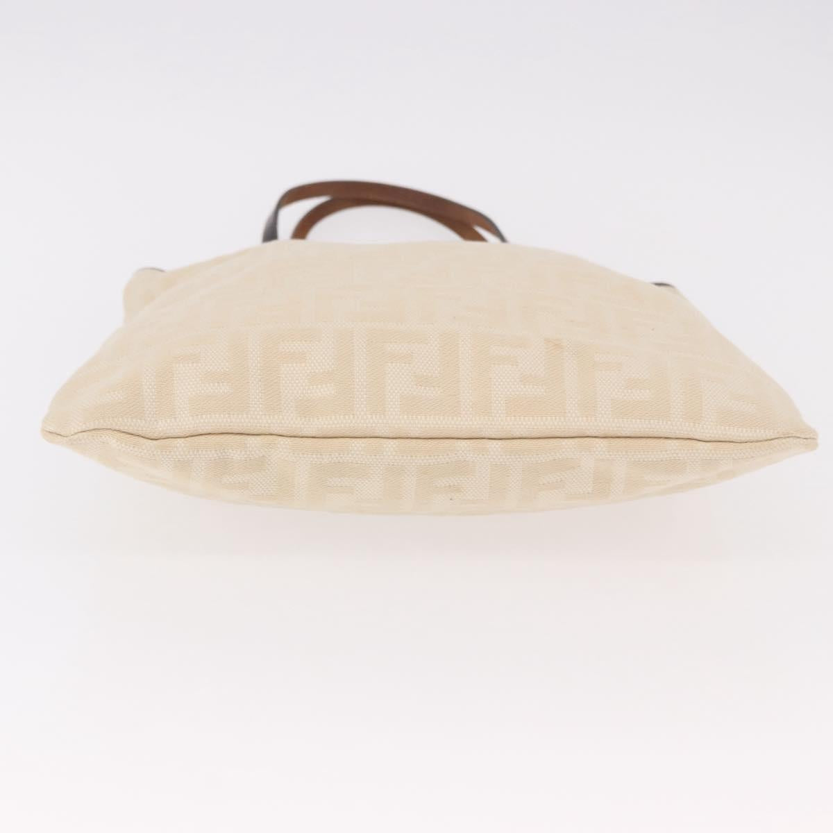 FENDI Zucca Canvas Tote Bag Beige Silver Auth 190476A