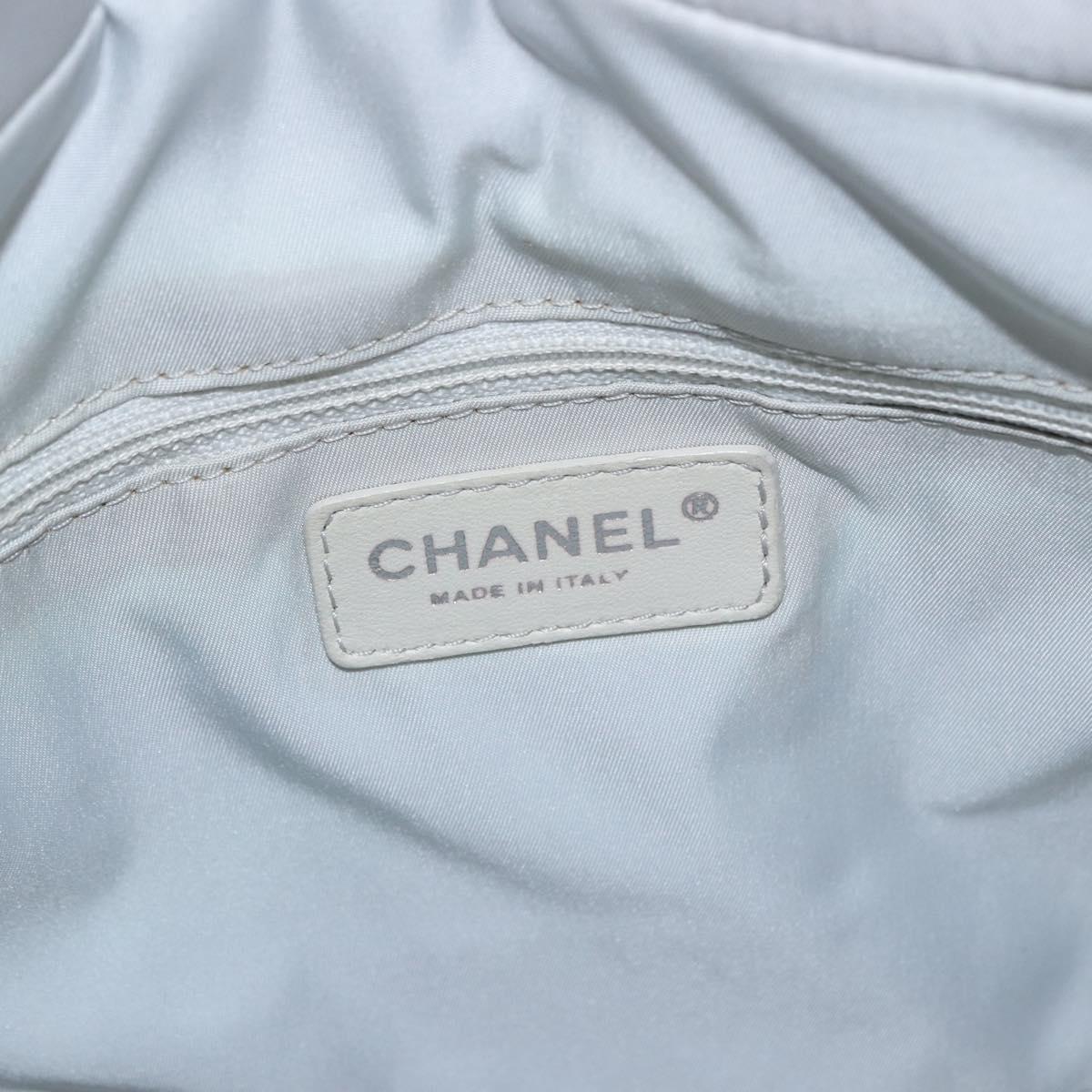 CHANEL Paris Biarritz PM Hand Bag PVC Canvas Gray Silver CC Auth 190477A