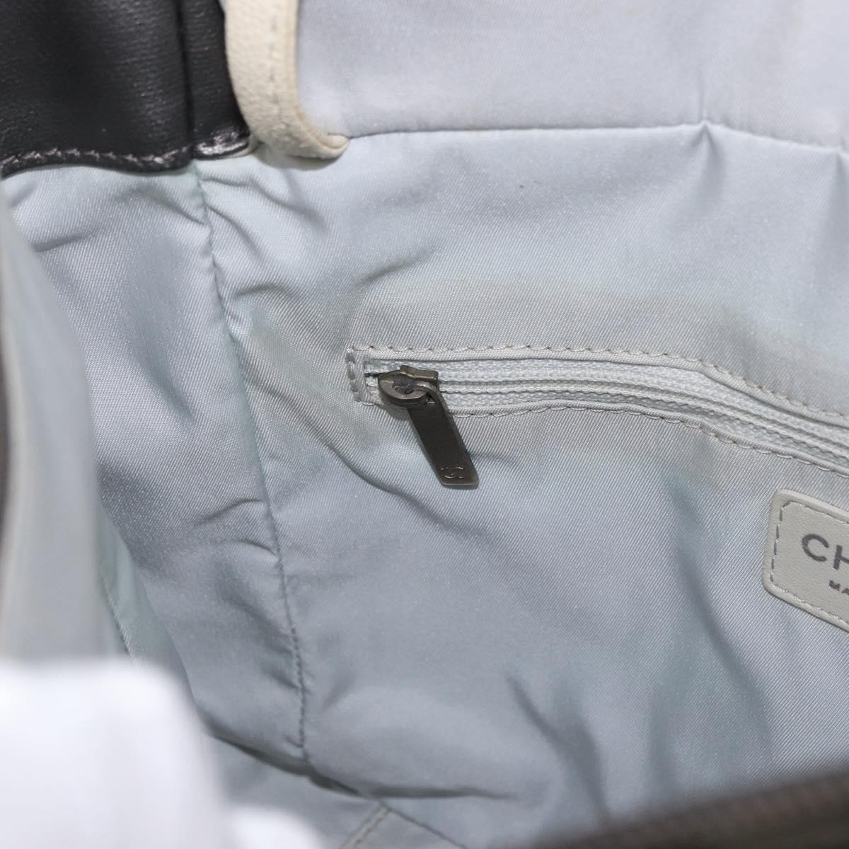 CHANEL Paris Biarritz PM Hand Bag PVC Canvas Gray Silver CC Auth 190477A